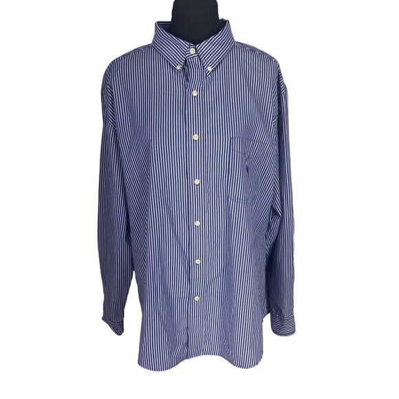 Chaps Easy Care Navy Blue White‎ Striped Button Down Size XXL Dress ShirtB - Picture 1 of 8